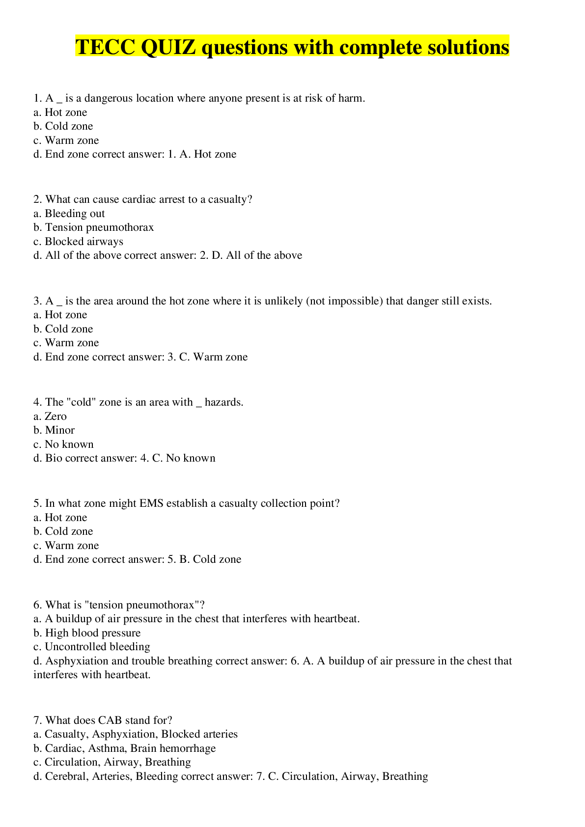 Preview image for TECC QUIZ questions with complete solutions